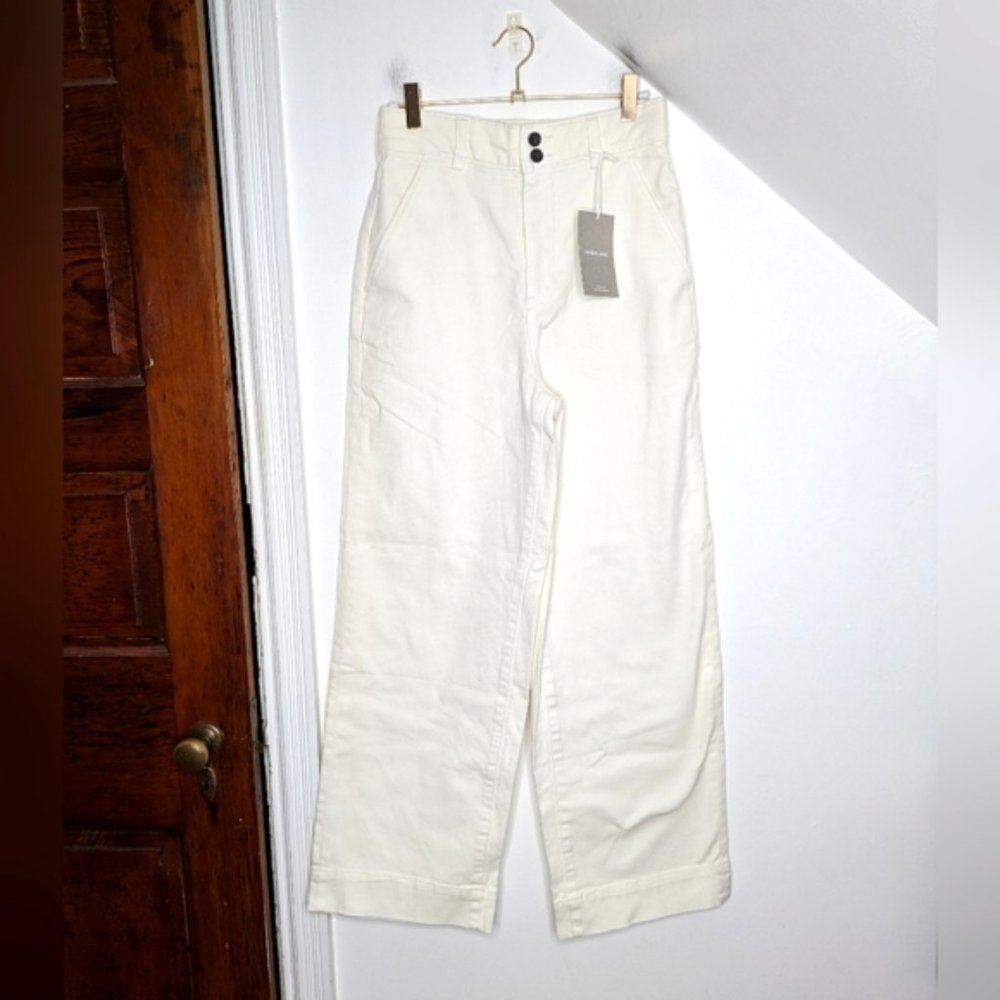 EVERLANE High Rise Organic Cotton Wide Leg Pants Bone Size 6